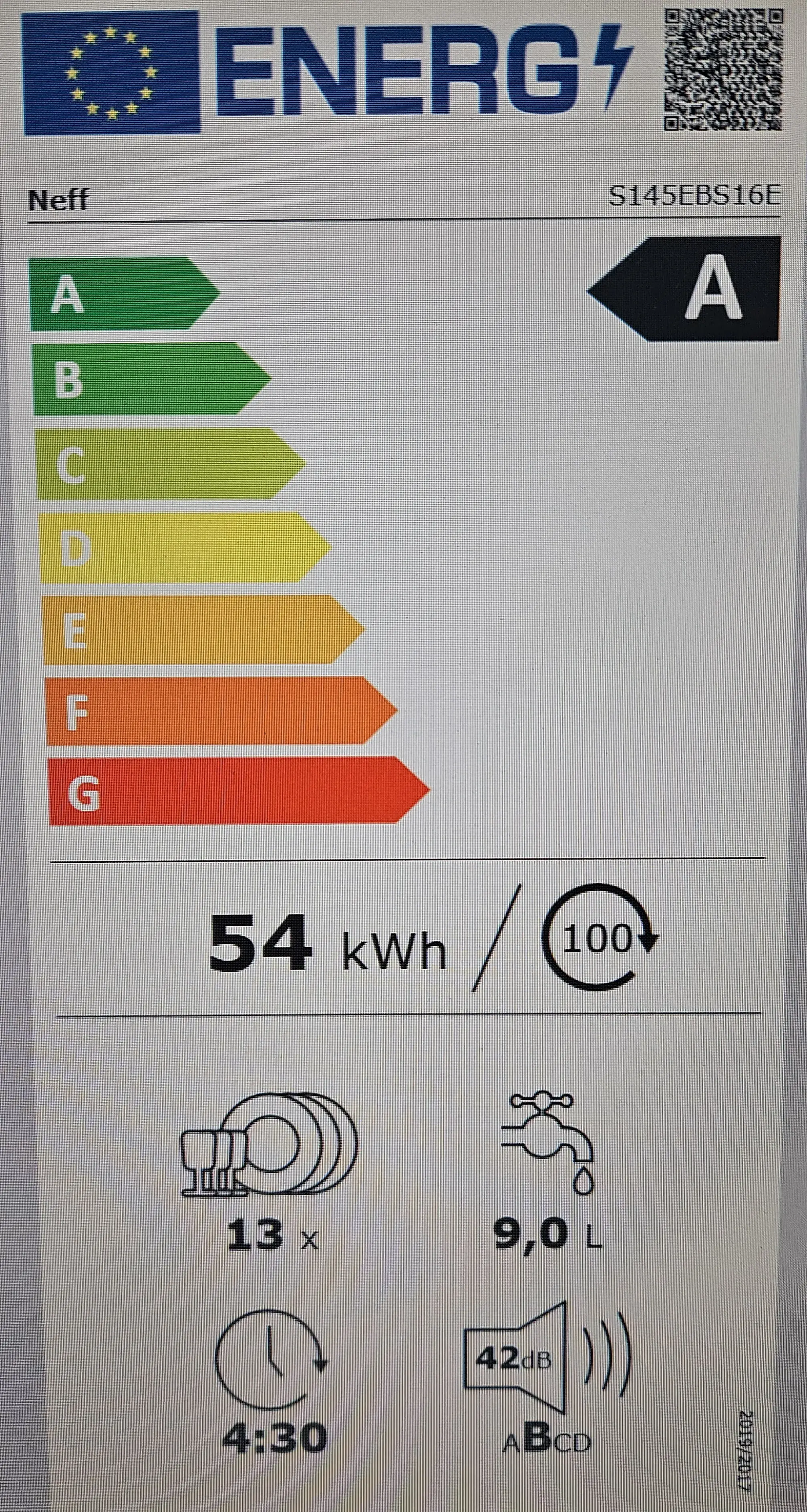 Neff S 145 EBS 16 E Energielabel